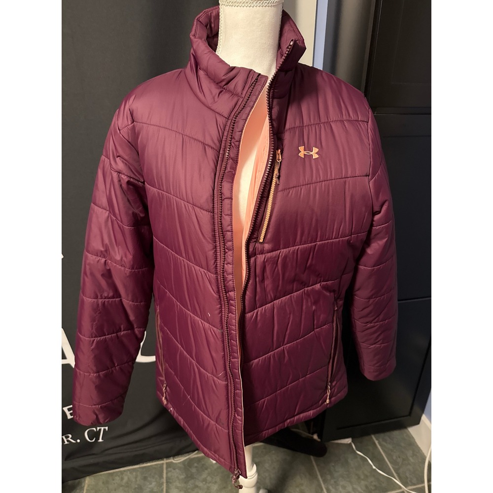 Under Armour ColdGear Puffer Jacket Womens Purple Quilted Full Zip Coat XL